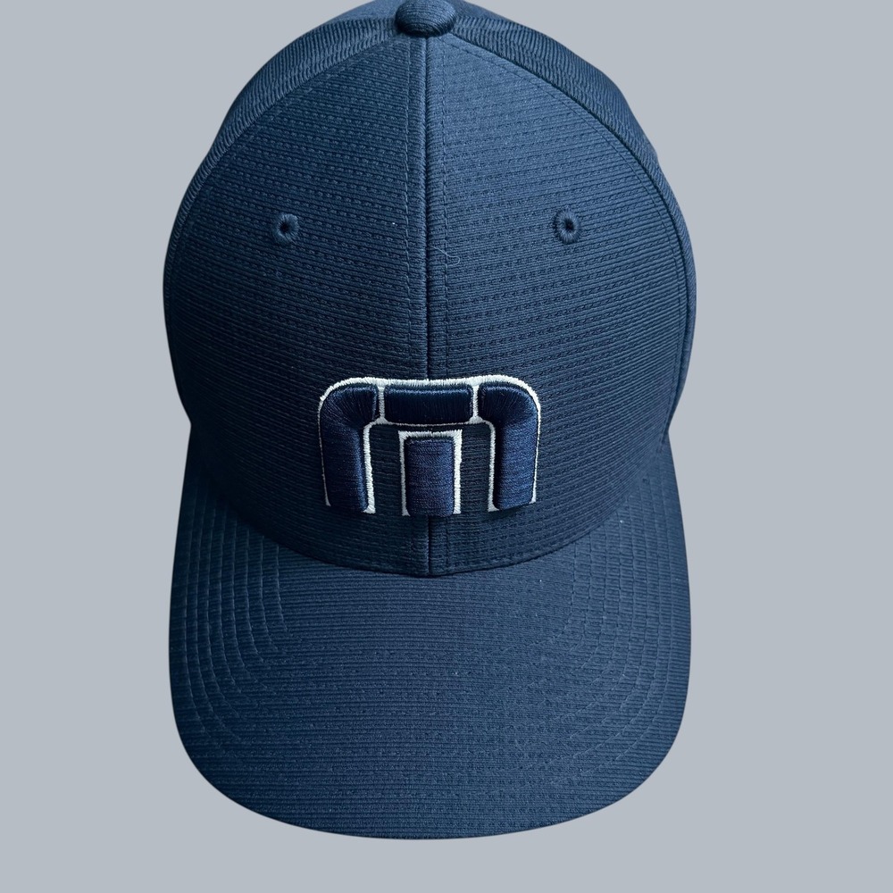 Travis Mathew Hat Cap Fitted Mens‎ Small Medium Navy Blue Flexfit Logo Golf